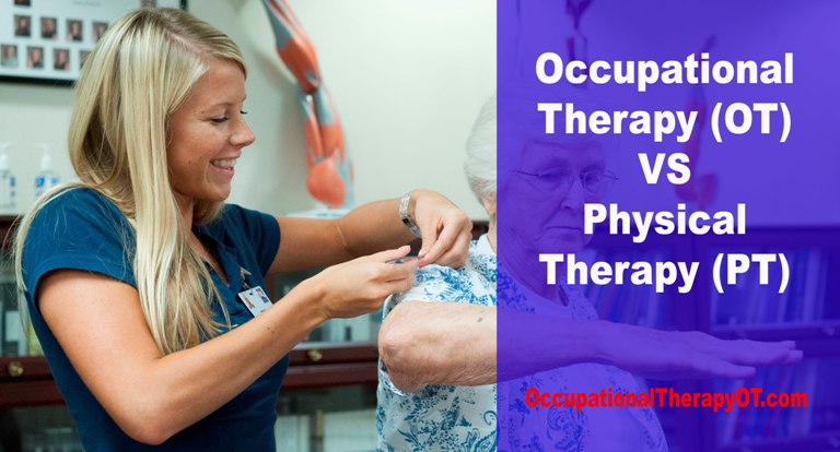 Infographic comparing the focus of occupational therapy and physical therapy