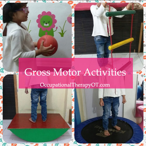 Occupational therapist guiding a child through gross motor activities