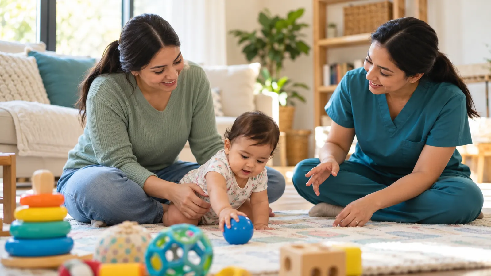 Occupational therapist coaching a parent during play in early intervention
