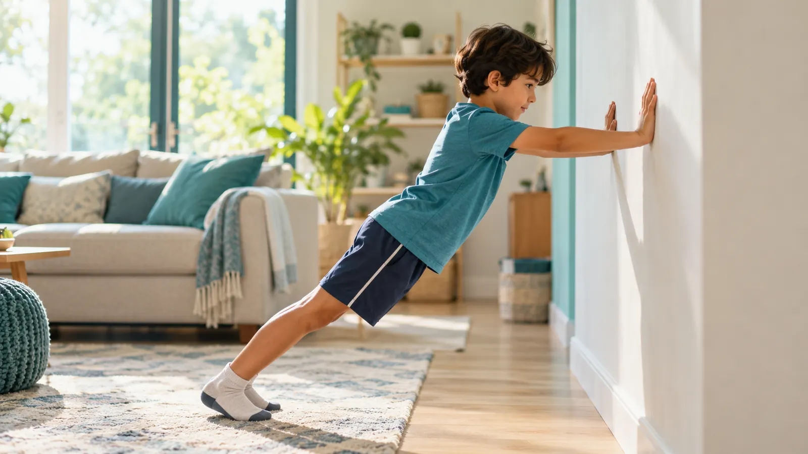 Child doing wall push-ups as a heavy-work activity