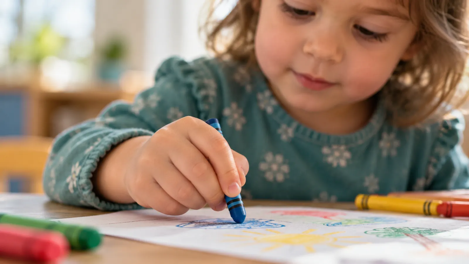 Child holding a crayon in a tripod pencil grasp