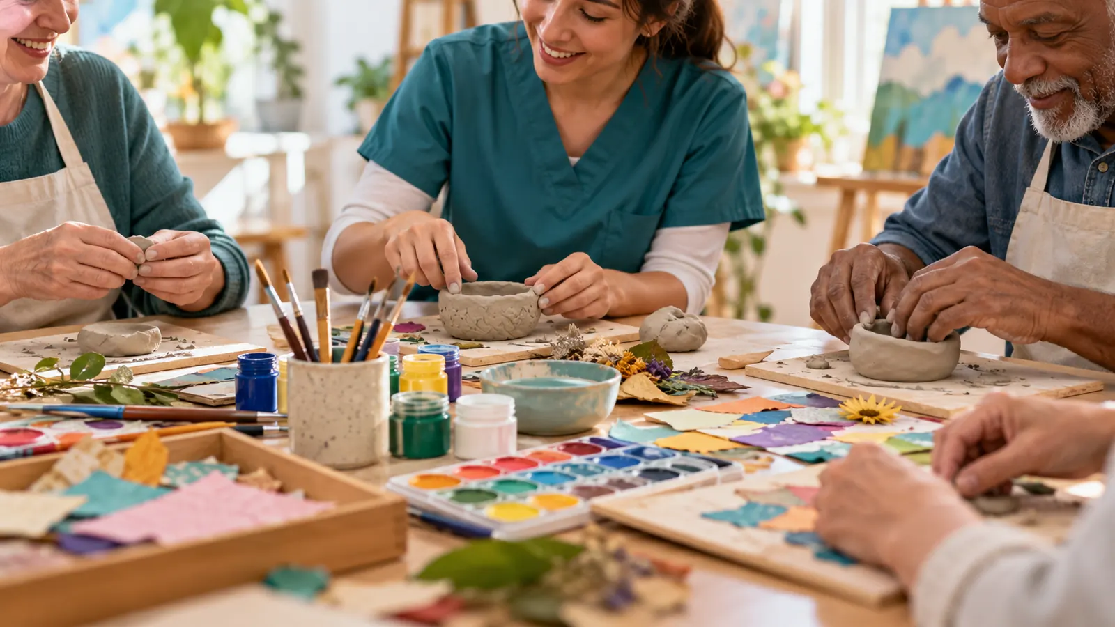 Clay modelling and collage materials for a projective activity