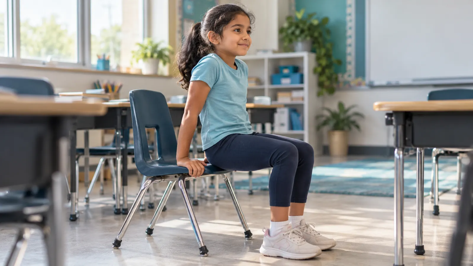 Child doing chair push-ups as part of a sensory diet