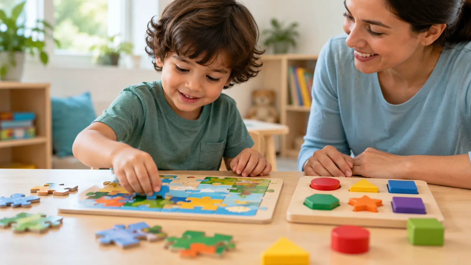 Child doing puzzles to build visual perceptual skills